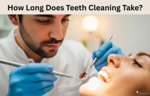 How Long Does Teeth Cleaning Take? Surprisingly Quick! Close-up of a dental hygienist cleaning a patient's teeth during a routine appointment – how long does teeth cleaning take