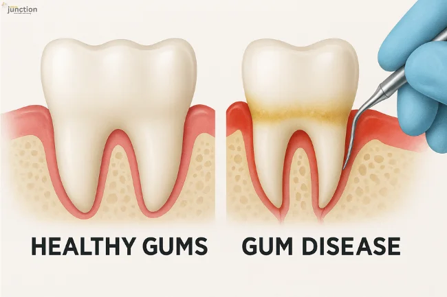 Illustration comparing healthy gums and gum disease to highlight Oral Health Issues