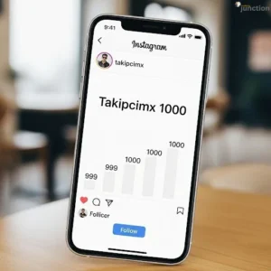 Takipcimx 1000 app displayed on smartphone screen showing real Instagram follower count increase."