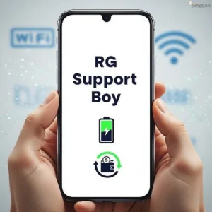 RG Support Boy mobile recharge platform with FREE RECHARGE icon on smartphone screen