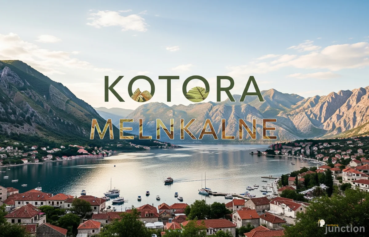 Stunning view of Kotora Melnkalne with dramatic cliffs surrounding the Bay of Kotor, highlighting the town's natural beauty and historic charm.