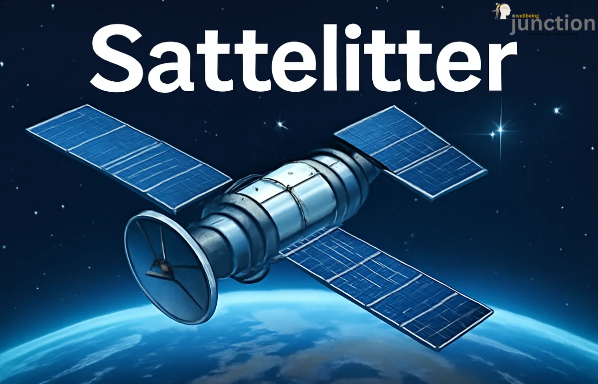Detailed digital illustration of a Sattelitter orbiting Earth, with solar panels and a cosmic backdrop, showcasing satellite technology in space.