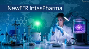 A scientist in a lab coat working with vials and advanced equipment, with a subtle world map in the background, representing newFFR IntasPharma.