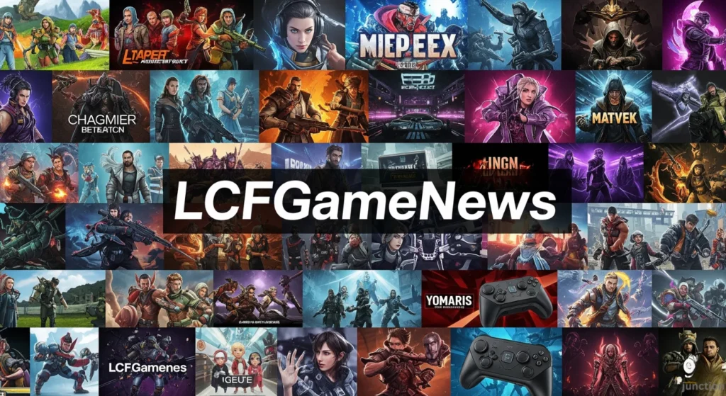 A vibrant collage of various video game scenes, characters, and hardware, representing the wide range of coverage by LCFGameNews.