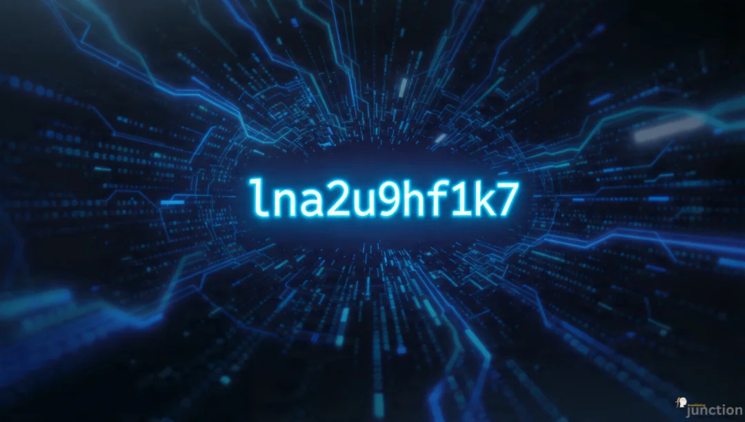 lna2u9h2f1k7 code glowing on a futuristic digital background with data lines and circuits in blue tones
