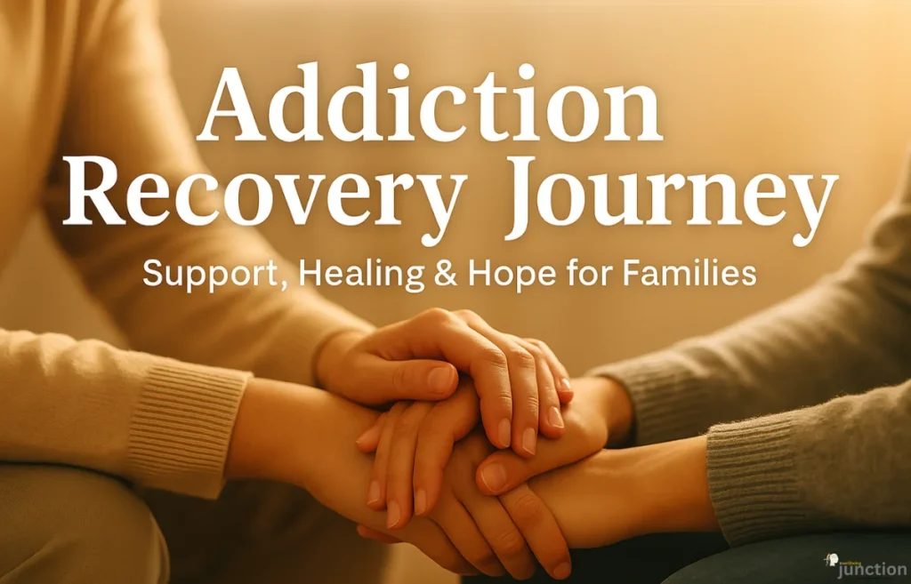 Addiction Recovery support image showing hands gently holding in a warm, comforting setting.