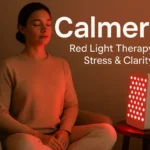 Person relaxing during Calmered red light therapy session, promoting stress relief and mental clarity.