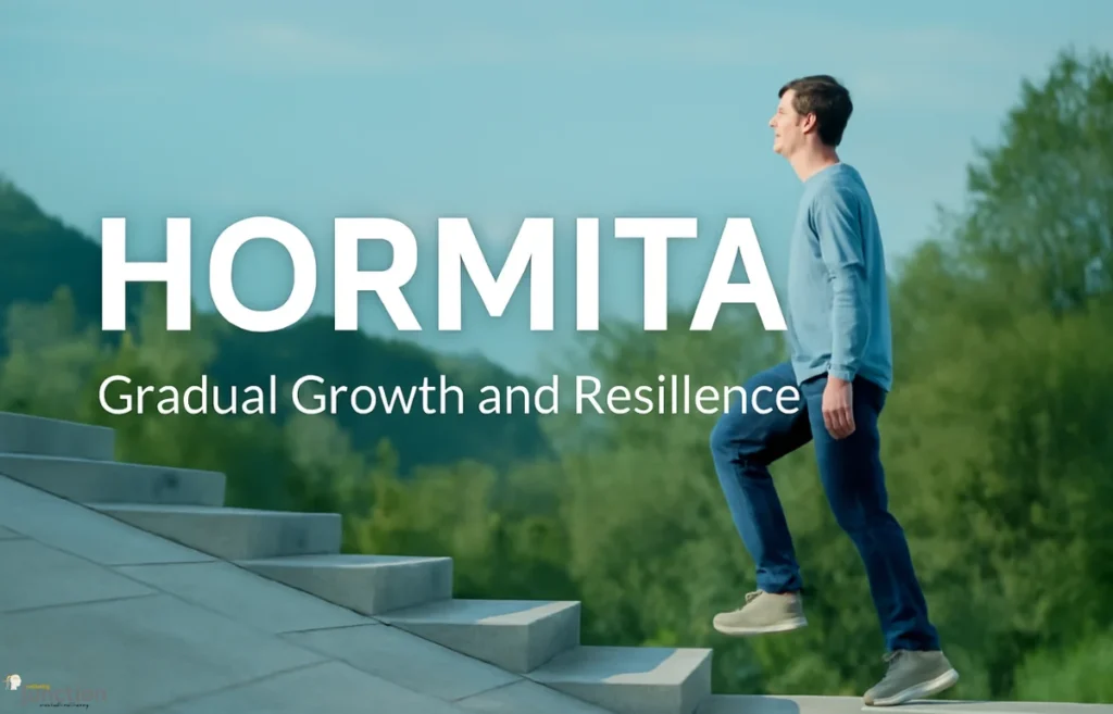 "Hormita: A person taking a step forward, symbolizing gradual growth and resilience, with the keyword 'Hormita' prominently displayed.