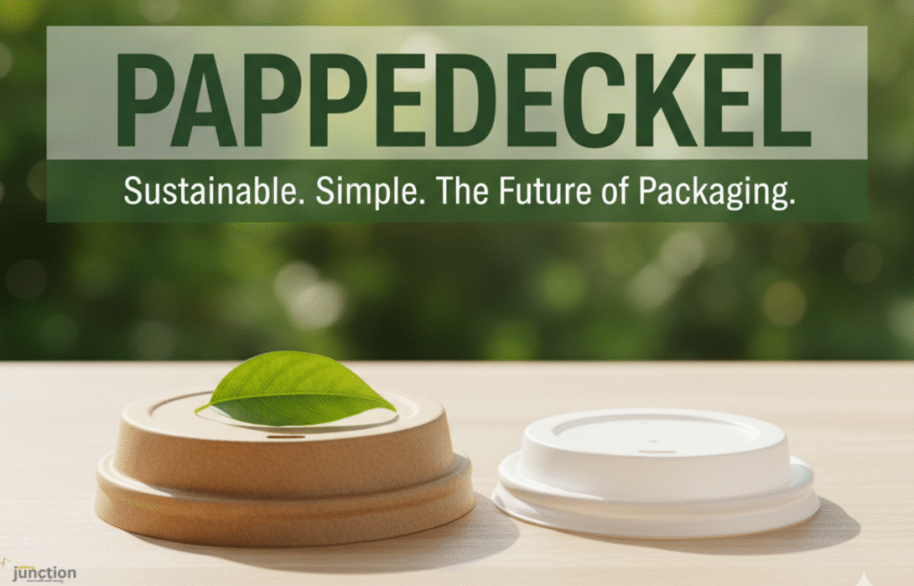 pappedeckel and plastic lid comparison with a green leaf highlighting the eco-friendly, sustainable paperboard material.
