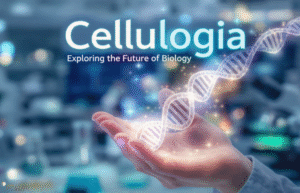 Cellulogia: The Future of Innovation and Personalized Health Cellulogia concept: Hand gently holding a glowing DNA helix or cellular sphere over a futuristic tech background, symbolizing personalized medicine.