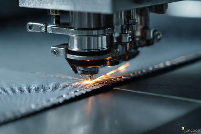 Close-up of a laser machine sealing fabric edges, showing modern Nahttypen technology for seamless and high-performance textile joining.