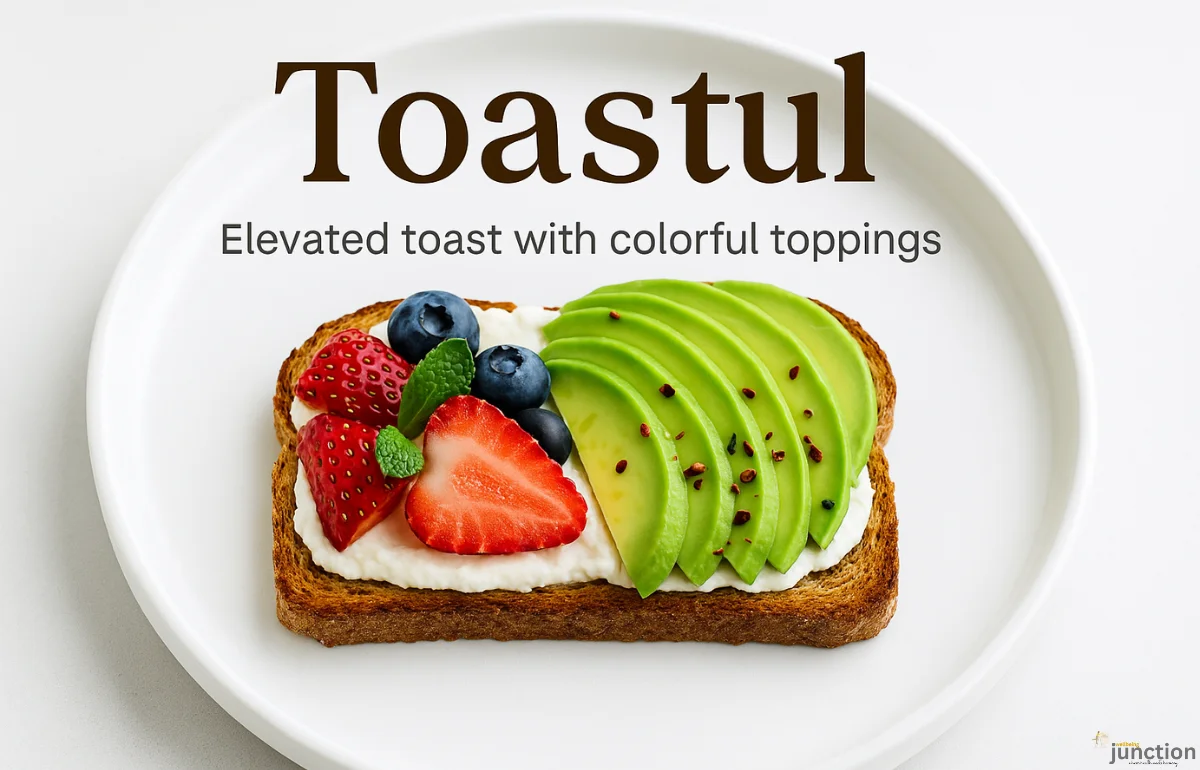 Toastul gourmet toast topped with avocado and fresh berries on a clean white plate.