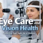 Eye Care and Vision Health exam showing an optometrist performing a comprehensive eye check-up in a modern clinic