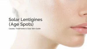 Treating Solar Lentigines with modern dermatology methods showing mild age spots on facial skin in a clean, clinical-style image.
