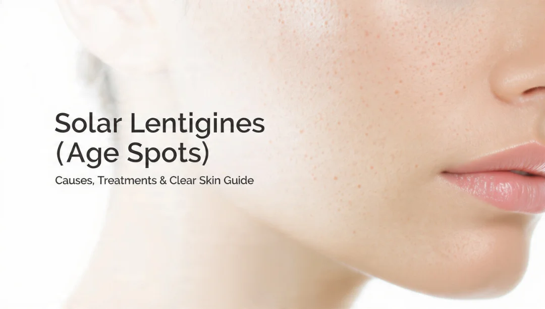 Treating Solar Lentigines with modern dermatology methods showing mild age spots on facial skin in a clean, clinical-style image.