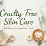 Cruelty-Free Skin Care products arranged with natural elements, soft colors, and ethical beauty aesthetics