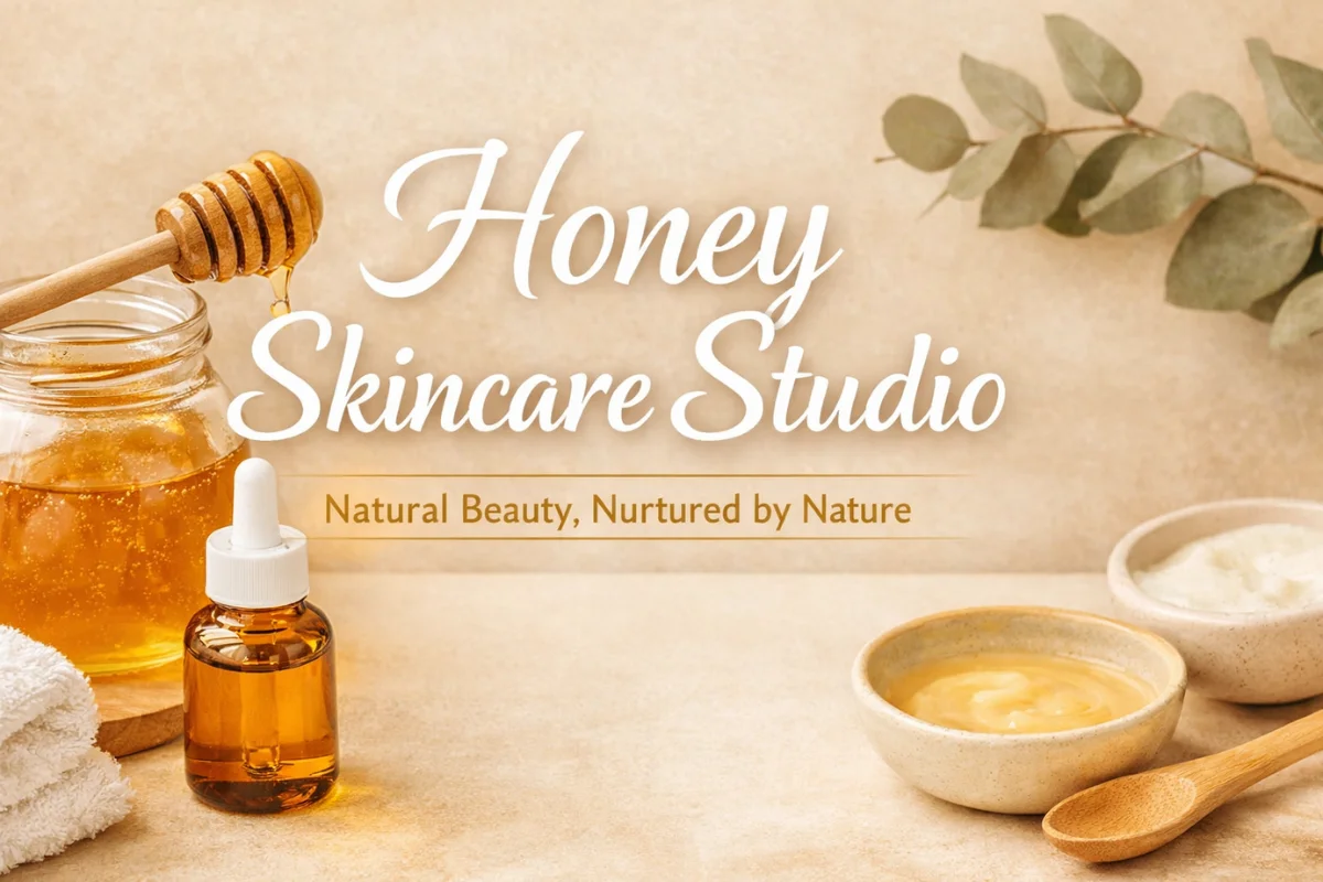Honey Skincare Studio featured image with natural honey, skincare oils, and clean beauty essentials