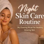 Night Skin Care Routine with a woman applying moisturizer during a calm evening skincare ritual