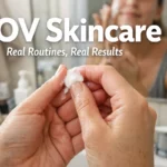 Pov Skincare routine shown from a first-person view with hands applying moisturizer in natural bathroom light