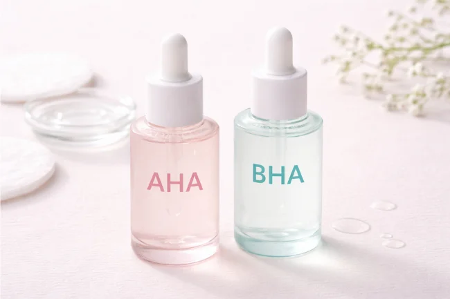 korean skincare routine order showing gentle AHA and BHA chemical exfoliants