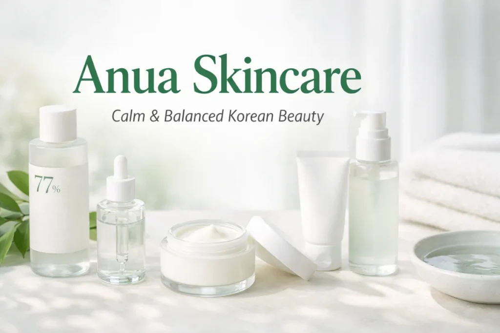 Anua Skincare featured image showing minimalist Korean skincare products with calming green tones and clean packaging