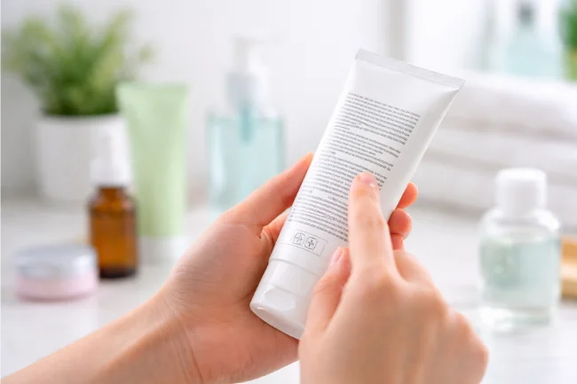 Dollar Tree Skincare product label being read closely to check ingredients and safety information