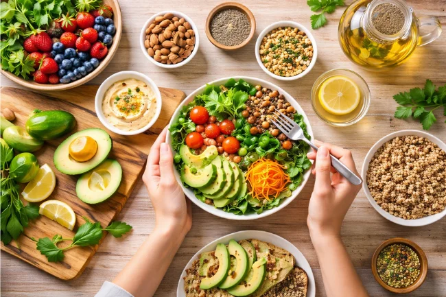 Holisticke nutrition concept featuring whole foods and mindful eating