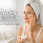 Morning Skin Care Routine with a woman applying moisturizer in soft natural daylight