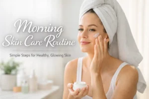 Morning Skin Care Routine with a woman applying moisturizer in soft natural daylight